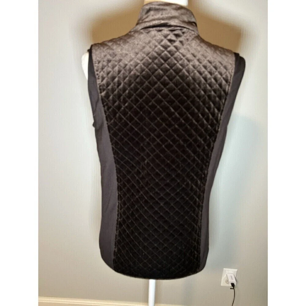 Susan Graver Weekend Velour Quilted Knit Zip Front Vest Brown S